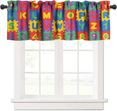 Alphabet ABC Kitchen Curtain Valance, Colors Cartoon Style ABC Alphabet Kid Rod Pocket Window Valance, for Bedroom Living Room Cafe Bathroom 1 Panels W54xL18in in Saudi Arabia