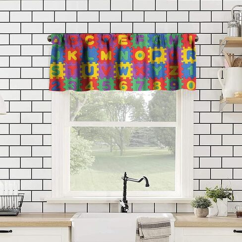 Alphabet ABC Kitchen Curtain Valance, Colors Cartoon Style ABC Alphabet Kid Rod Pocket Window Valance, for Bedroom Living Room Cafe Bathroom 1 Panels W54xL18in in Saudi Arabia