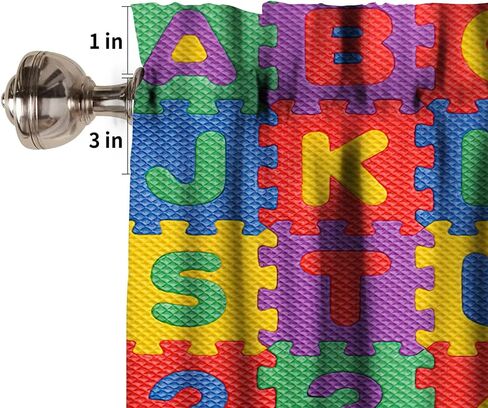 Alphabet ABC Kitchen Curtain Valance, Colors Cartoon Style ABC Alphabet Kid Rod Pocket Window Valance, for Bedroom Living Room Cafe Bathroom 1 Panels W54xL18in in Saudi Arabia
