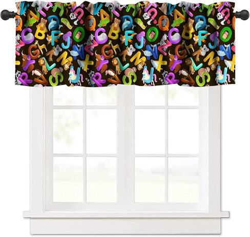 Alphabet ABC Kitchen Curtain Valance, Colors Cartoon Style ABC Alphabet Kid Rod Pocket Window Valance, for Bedroom Living Room Cafe Bathroom 1 Panels W54xL18in in Saudi Arabia