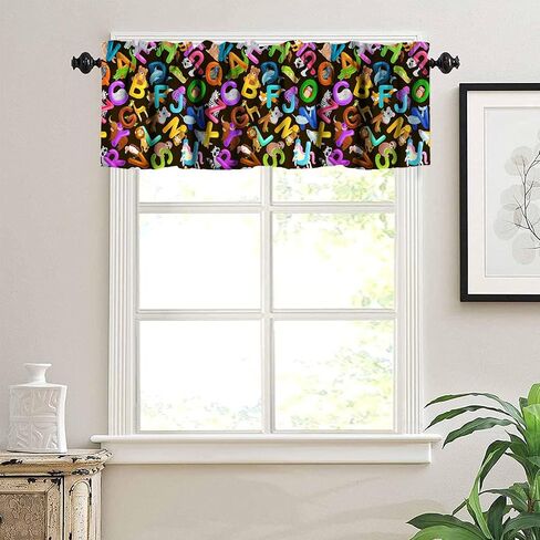 Alphabet ABC Kitchen Curtain Valance, Colors Cartoon Style ABC Alphabet Kid Rod Pocket Window Valance, for Bedroom Living Room Cafe Bathroom 1 Panels W54xL18in in Saudi Arabia
