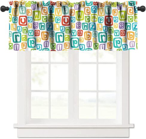 Alphabet ABC Kitchen Curtain Valance, Colors Cartoon Style ABC Alphabet Kid Rod Pocket Window Valance, for Bedroom Living Room Cafe Bathroom 1 Panels W54xL18in in Saudi Arabia