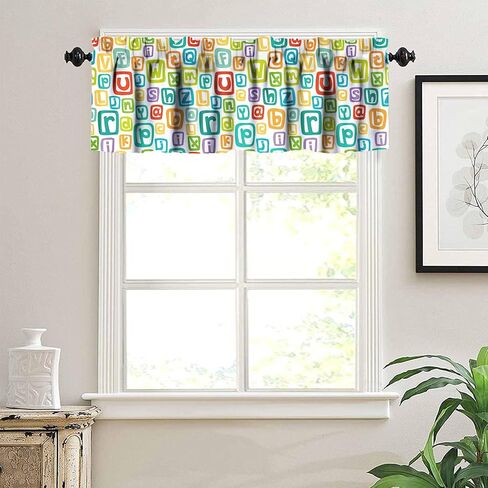 Alphabet ABC Kitchen Curtain Valance, Colors Cartoon Style ABC Alphabet Kid Rod Pocket Window Valance, for Bedroom Living Room Cafe Bathroom 1 Panels W54xL18in in Saudi Arabia