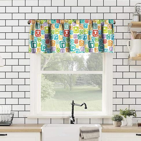 Alphabet ABC Kitchen Curtain Valance, Colors Cartoon Style ABC Alphabet Kid Rod Pocket Window Valance, for Bedroom Living Room Cafe Bathroom 1 Panels W54xL18in in Saudi Arabia