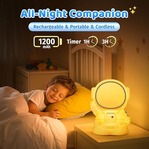 Toddler Night Light for Kids, 16 Colors Baby Night Light Kids, 1200mAh Rechargeable Cute Night Light, Soft&Safe Nursery Night Light for Baby Nursery, 2 Brightness+Tap Control Astronaut Light, Gift in Kuwait