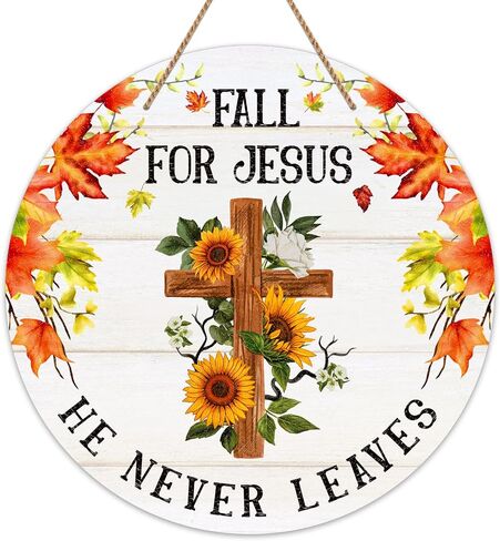 FLYAB Fall for Jesus He Never Leaves Sign for Home Decorations 11.5" Maple Leaves Decor Sign Farmhouse Autumn Wreaths for Front Door Christian Jesus Hanger Sign for Autumn Thanksgiving Decoration in Saudi Arabia