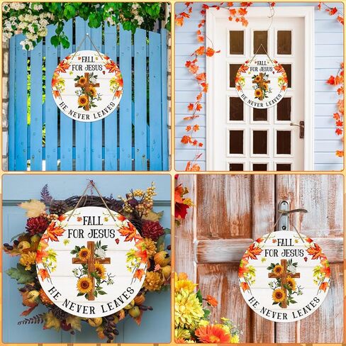 FLYAB Fall for Jesus He Never Leaves Sign for Home Decorations 11.5" Maple Leaves Decor Sign Farmhouse Autumn Wreaths for Front Door Christian Jesus Hanger Sign for Autumn Thanksgiving Decoration in Saudi Arabia