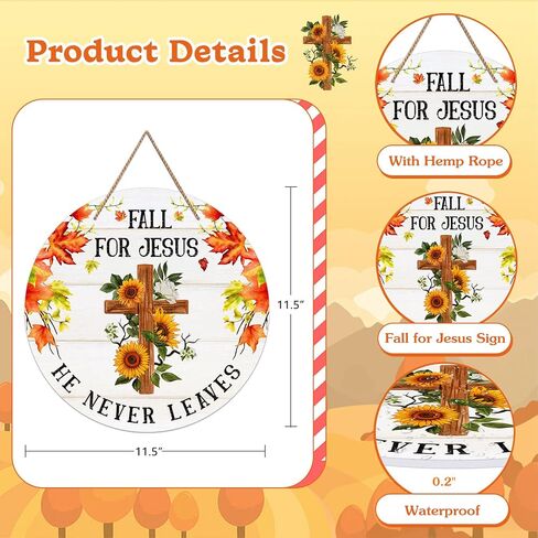 FLYAB Fall for Jesus He Never Leaves Sign for Home Decorations 11.5" Maple Leaves Decor Sign Farmhouse Autumn Wreaths for Front Door Christian Jesus Hanger Sign for Autumn Thanksgiving Decoration in Saudi Arabia