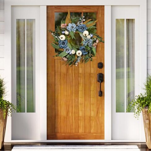 Beinhome Fall Wreath for Front Door, 20 Inch Artificial Autumn Eucalyptus Leaves Pumpkin and Rose Peony Wreath for Home Farmhouse Porch Window Decor, Harvest Thanksgiving Indoor Outdoor Decoration in Kuwait