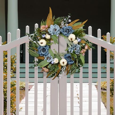 Beinhome Fall Wreath for Front Door, 20 Inch Artificial Autumn Eucalyptus Leaves Pumpkin and Rose Peony Wreath for Home Farmhouse Porch Window Decor, Harvest Thanksgiving Indoor Outdoor Decoration in Kuwait