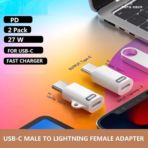 محول شحن iPhone 15، 2 حزمة MFi معتمد USB C ذكر إلى موصل Lightning أنثى من النوع C إلى 8 Pin PD محول شحن سريع ومزامنة البيانات لهاتف iPhone 15 15 Pro Max 15 Plus iPad Galaxy Pixel in Saudi Arabia