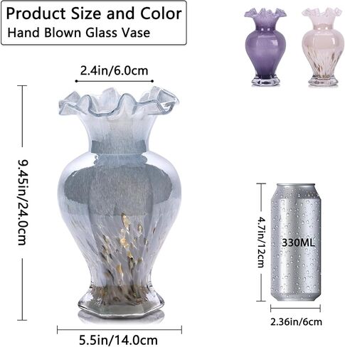 9.5" Tall Blue Glass Vase Beautiful Hand Blown Glass Decor Flowers Vases for Centerpieces, Modern Murano Glass Art Colorful Blue and White Vase, for Home Decor Table Entryway Wedding Decoration in Saudi Arabia