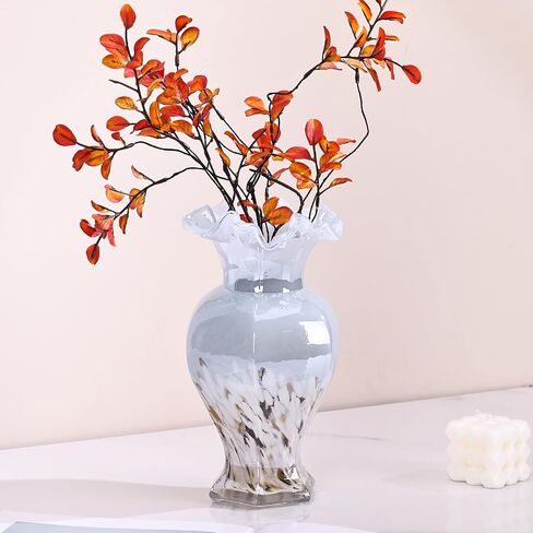 9.5" Tall Blue Glass Vase Beautiful Hand Blown Glass Decor Flowers Vases for Centerpieces, Modern Murano Glass Art Colorful Blue and White Vase, for Home Decor Table Entryway Wedding Decoration in Saudi Arabia