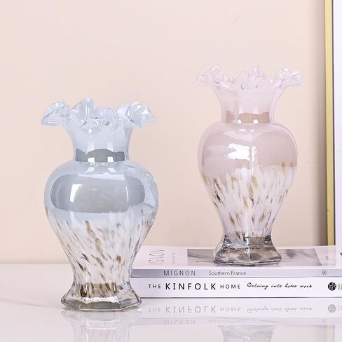 9.5" Tall Blue Glass Vase Beautiful Hand Blown Glass Decor Flowers Vases for Centerpieces, Modern Murano Glass Art Colorful Blue and White Vase, for Home Decor Table Entryway Wedding Decoration in Saudi Arabia
