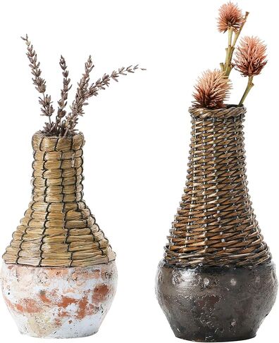 Creative Co-Op Hand-Woven Rattan & Clay, Distressed Finish, 2 Colors (Each One Will Vary) Vases, Multi in Saudi Arabia