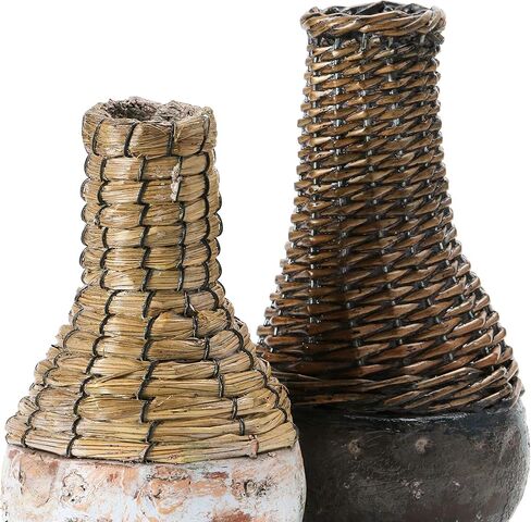 Creative Co-Op Hand-Woven Rattan & Clay, Distressed Finish, 2 Colors (Each One Will Vary) Vases, Multi in Saudi Arabia