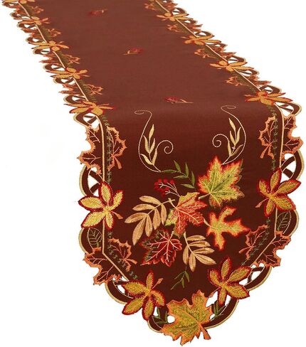 Simhomsen Embroidered Thanksgiving Maple Leaves Coffee Brown Table Runners for Autumn or Fall Decorations (13 × 69 inches) in Saudi Arabia