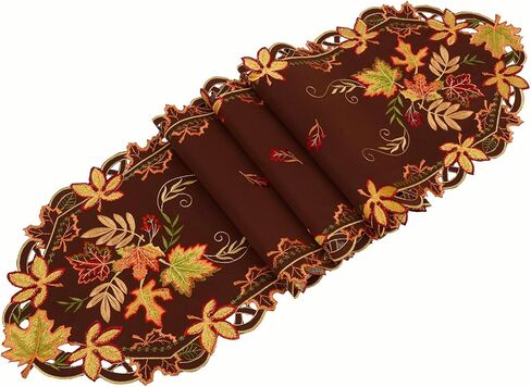 Simhomsen Embroidered Thanksgiving Maple Leaves Coffee Brown Table Runners for Autumn or Fall Decorations (13 × 69 inches) in Saudi Arabia