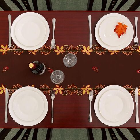 Simhomsen Embroidered Thanksgiving Maple Leaves Coffee Brown Table Runners for Autumn or Fall Decorations (13 × 69 inches) in Saudi Arabia