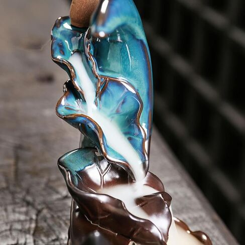 YYW مبخرة بخور على شكل قمر مبخرة شلال سيراميك Blakflow حامل بخور مع 20 مخروط بخور بتدفق خلفي + 30 عصا بخور، حصيرة، ملقط، زخرفة عطرية لديكور المنزل in Kuwait