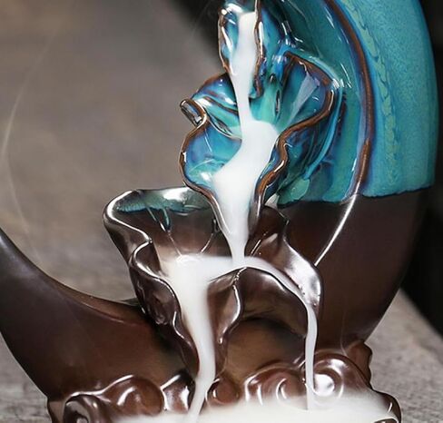 YYW مبخرة بخور على شكل قمر مبخرة شلال سيراميك Blakflow حامل بخور مع 20 مخروط بخور بتدفق خلفي + 30 عصا بخور، حصيرة، ملقط، زخرفة عطرية لديكور المنزل in Kuwait