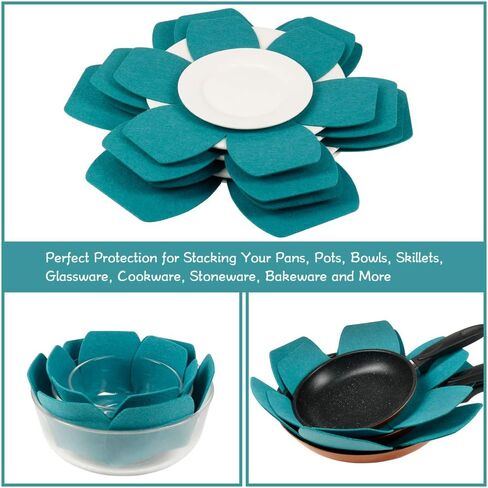 BYKITCHEN Pot and Pan Protectors, Set of 12 and 3 Different Sizes, Larger & Thicker Felt Pan Protector Pads, Cyan Pot Separators Protectors for Stacking and Protecting Your Cookware in Saudi Arabia