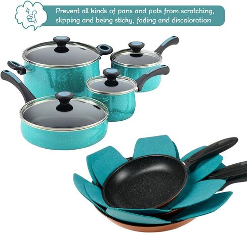 BYKITCHEN Pot and Pan Protectors, Set of 12 and 3 Different Sizes, Larger & Thicker Felt Pan Protector Pads, Cyan Pot Separators Protectors for Stacking and Protecting Your Cookware in Saudi Arabia