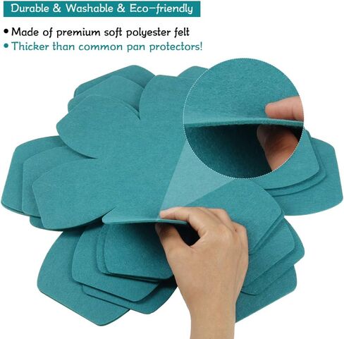 BYKITCHEN Pot and Pan Protectors, Set of 12 and 3 Different Sizes, Larger & Thicker Felt Pan Protector Pads, Cyan Pot Separators Protectors for Stacking and Protecting Your Cookware in Saudi Arabia