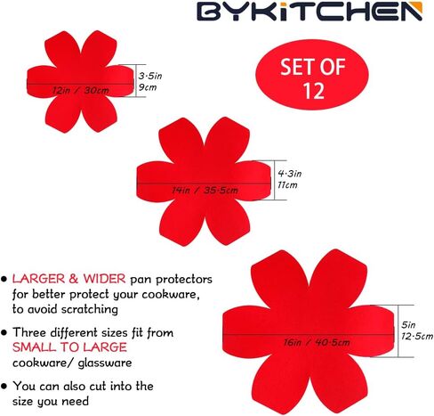 BYKITCHEN Pot and Pan Protectors, Set of 12 and 3 Different Sizes, Larger & Thicker Felt Pan Protector Pads, Cyan Pot Separators Protectors for Stacking and Protecting Your Cookware in Saudi Arabia
