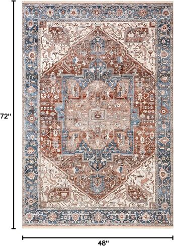 nuLOOM Harriet Vintage Medallion Fringe Area Rug - 4x6 Area Rug Traditional Blue/Multicolor Rugs for Living Room Bedroom Dining Room Kitchen in Saudi Arabia
