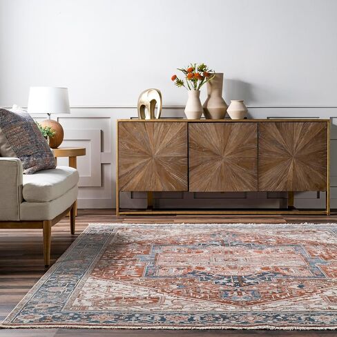 nuLOOM Harriet Vintage Medallion Fringe Area Rug - 4x6 Area Rug Traditional Blue/Multicolor Rugs for Living Room Bedroom Dining Room Kitchen in Saudi Arabia