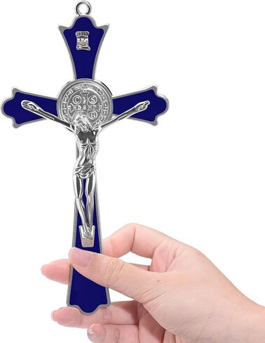 YionZian 7" Metal Enamel Large Saint Benedict Crucifix Wall Cross Cruz Del Perdon Catolica Glow in The Dark Jesus Cross for Home Wall Art Give Blessing Spiritual Sacred in Saudi Arabia