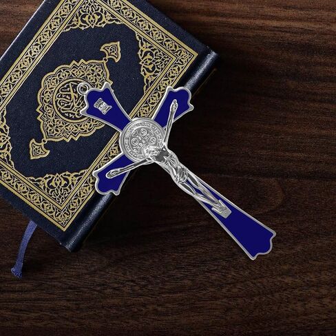 YionZian 7" Metal Enamel Large Saint Benedict Crucifix Wall Cross Cruz Del Perdon Catolica Glow in The Dark Jesus Cross for Home Wall Art Give Blessing Spiritual Sacred in Saudi Arabia