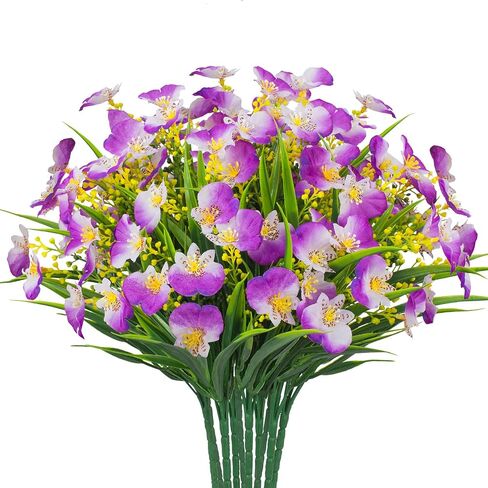 10 Bundles Artificial Oncidium Flowers UV Resistant Plants Outdoor Artificial Plastic Plants for Outside Hanging Planter Garden Home Wedding Farmhouse Decor (Purple) in Saudi Arabia