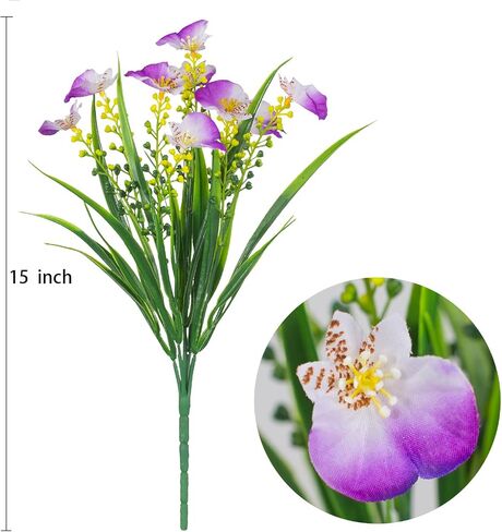 10 Bundles Artificial Oncidium Flowers UV Resistant Plants Outdoor Artificial Plastic Plants for Outside Hanging Planter Garden Home Wedding Farmhouse Decor (Purple) in Saudi Arabia