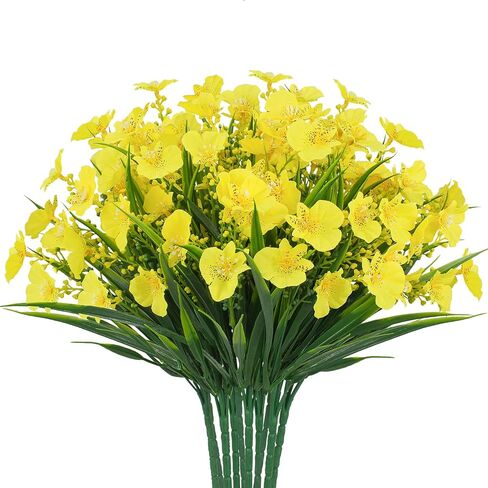 10 Bundles Artificial Oncidium Flowers UV Resistant Plants Outdoor Artificial Plastic Plants for Outside Hanging Planter Garden Home Wedding Farmhouse Decor (Purple) in Saudi Arabia