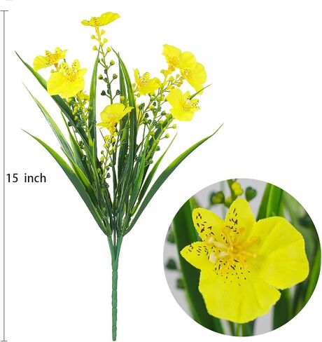 10 Bundles Artificial Oncidium Flowers UV Resistant Plants Outdoor Artificial Plastic Plants for Outside Hanging Planter Garden Home Wedding Farmhouse Decor (Purple) in Saudi Arabia