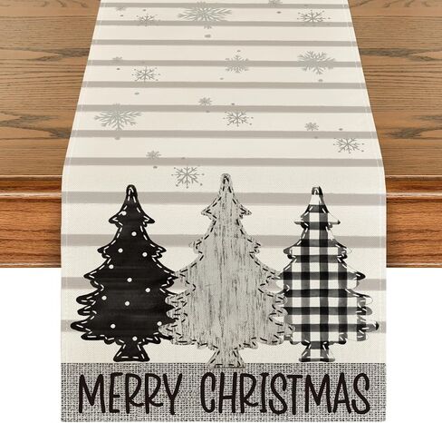 Artoid Mode Grey Stripes Pine Trees Merry Christmas Table Runner, Winter Xmas Holiday Kitchen Dining Table Decoration for Home Party Decor 13x72 Inch in Saudi Arabia