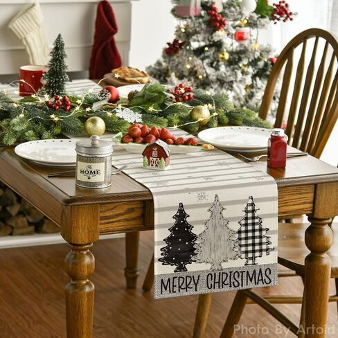 Artoid Mode Grey Stripes Pine Trees Merry Christmas Table Runner, Winter Xmas Holiday Kitchen Dining Table Decoration for Home Party Decor 13x72 Inch in Saudi Arabia