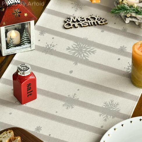 Artoid Mode Grey Stripes Pine Trees Merry Christmas Table Runner, Winter Xmas Holiday Kitchen Dining Table Decoration for Home Party Decor 13x72 Inch in Saudi Arabia
