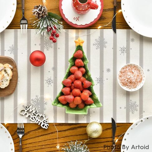 Artoid Mode Grey Stripes Pine Trees Merry Christmas Table Runner, Winter Xmas Holiday Kitchen Dining Table Decoration for Home Party Decor 13x72 Inch in Saudi Arabia