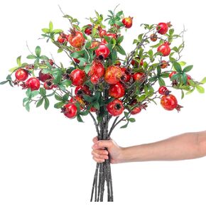 10 Pcs 31.5'' Tall Red Pomegranate Flower Stem Artificial Fruits Pomegranate Berries Branches Fake Tree Branches Faux Plants Stem Fall Flowers for Wedding Home Vase Party Decorations