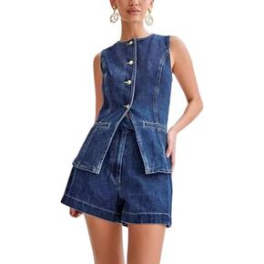 Denim Set Vest and Shorts Set for Women European Summer Outfits for Women 2000s Clothing for Women