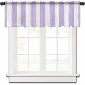 Purple Striped Sheer Valance, 60"x18" Light Filtering Kitchen Curtain Valances, Modern Farmhouse Purple White Stripes Chiffon Rod Pocket Living Room/Bedroom/Cafe Curtains