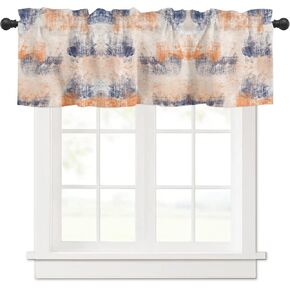 Kitchen Curtains Valances, Orange and Blue Rod Pocket Valances for Windows, Orange Smear Abstract Art Painting Short Window Valances for Living Room/Bedroom, 54 x 18 Inch