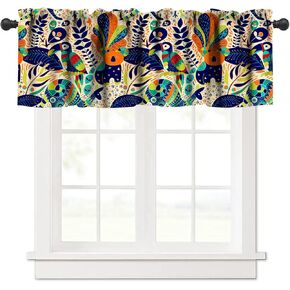 Indian Boho Curtains, Mandala Design Colorful Boho Floral Short Valance for Kitchen, Living Room, Bathroom Windows, 1 Panel Curtain Rod Pocket Curtains 54x18 Inches