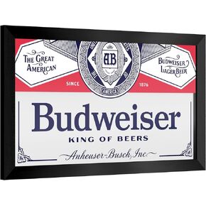 Wall Mirror - Ready-to-Hang Budweiser Label Design Black Framed Rectangle Mirror - for Pub, Game Room, Garage or Home Bar by Trademark Gameroom
