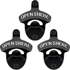 Black Wall Mounted Bottle Opener Stainless, Metal Screw on Beer Bottle Cap Opener OPEN HERE for Bar KTV Hotel