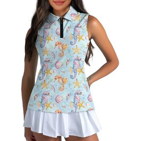 Sleeveless Golf Shirts for Womens V Neck Racerback with Collar Tennis Tank Tops Quick Dry Athletic T-Shirt