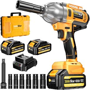 900N.m(664ft-lbs) Cordless Impact Wrench 1/2 Inch, High Torque Brushless Power Impact Gun, 21V 3300RPM Electric Impact Driver with 2x4.0Ah Battery & Fast Charger for Car Tires Truck Mower